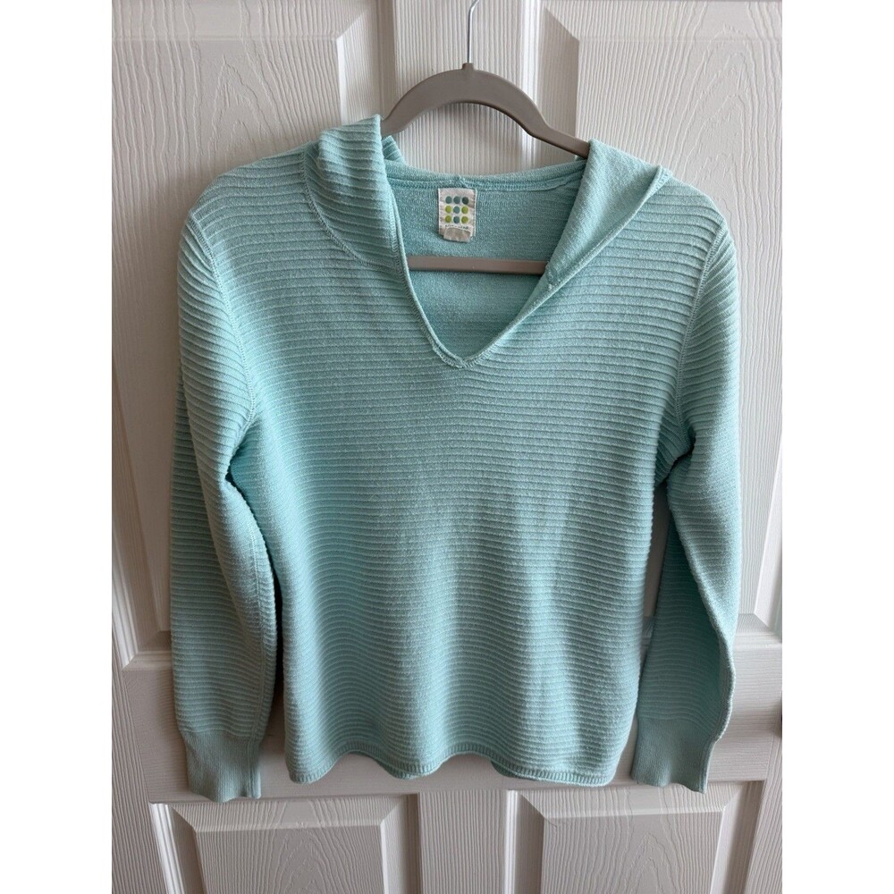 Title Nine Teal Hoodie Womens Hoodie Sweatshirt Hooded Knit Ribbed Lounge SZ S
